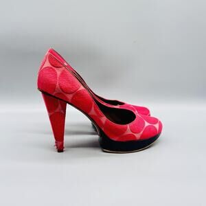 Marni Shoes Womens 10 Pink Circle Print Platform High Heel Pumps Slip On Dress